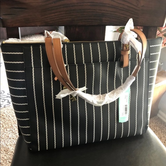 fossil rachel tote black stripe